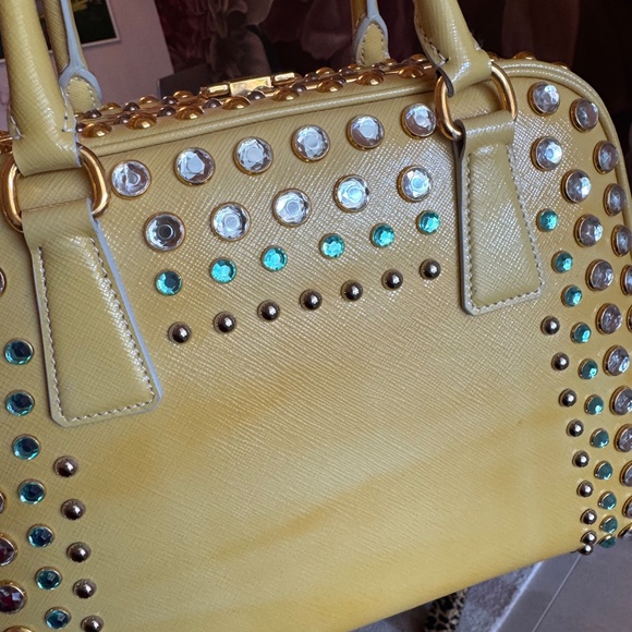 Prada Large Pyramid Top Handle Studded Vernice Saffiano Leather Handbag - Picture 9 of 15